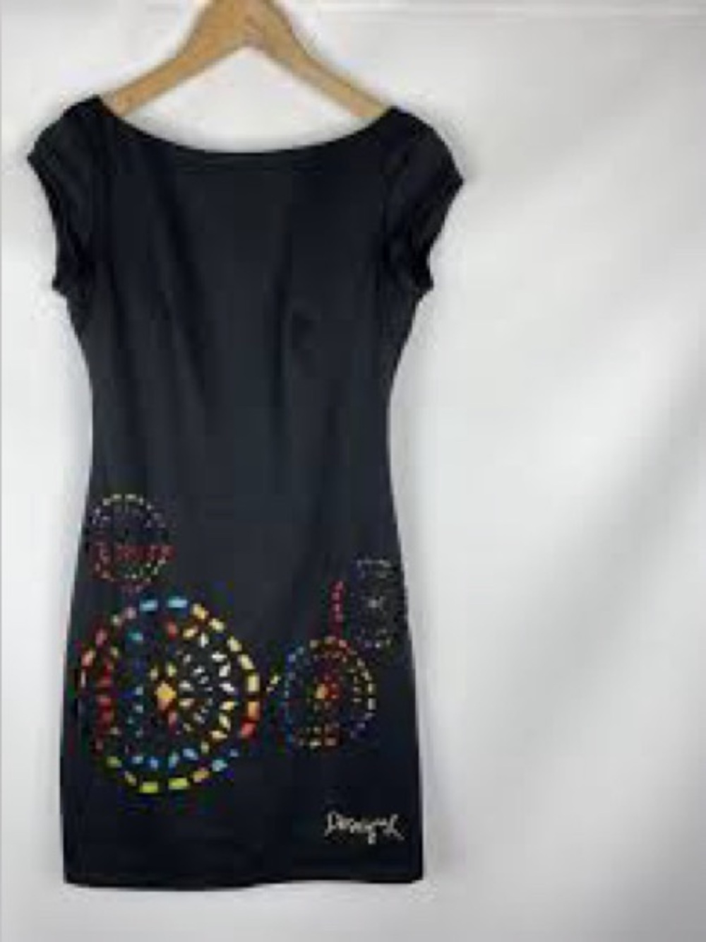 Desigual Sheath Dress Cap Sleeves Artsy Teacher Cut Out Black Women's Large